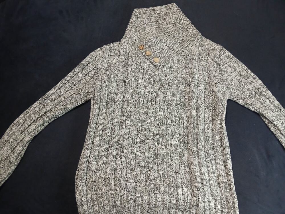 Ameican Legacy Knit Sweater Button Collar Heavy XL Grey and blk